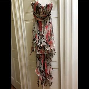Strapless High low ruffled printed dress   Small